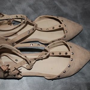 Pointed Toe, Studded Nude Flats